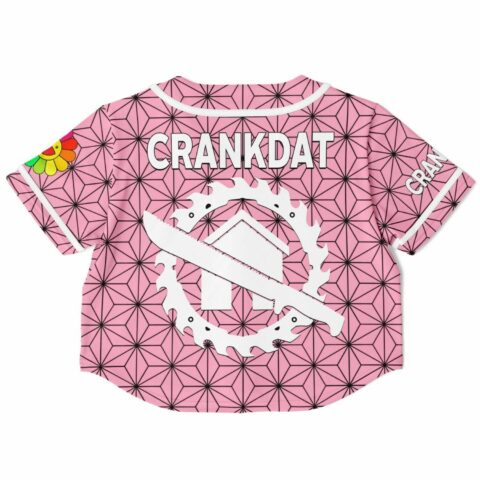 Back view featuring bold text and graphic emblem on pink