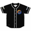 Black rave baseball jersey with fire and water yin yang lion emblem front view