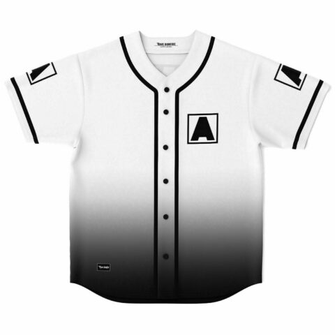 White to black ombre baseball jersey with boxed A logo front view