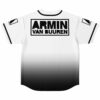 White to black ombre jersey back view with boxed text reading Armin Van Buuren