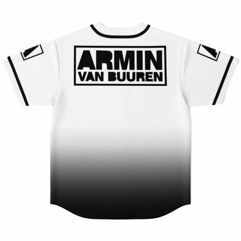 White to black ombre jersey back view with boxed text reading Armin Van Buuren