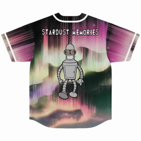 Aurora borealis jersey back with cartoon robot and Stardust Memories text