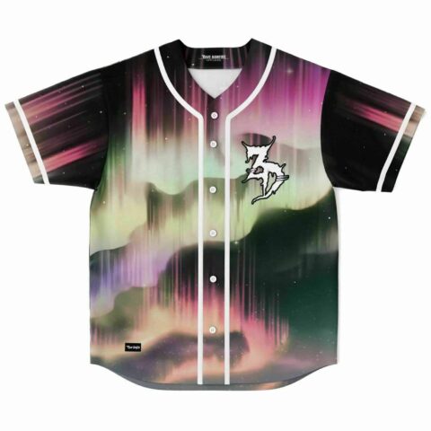 Northern lights print baseball jersey front with white Z logo patch