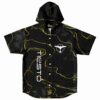 Black gold marble hooded baseball jersey with bird logo and Tiesto text on front