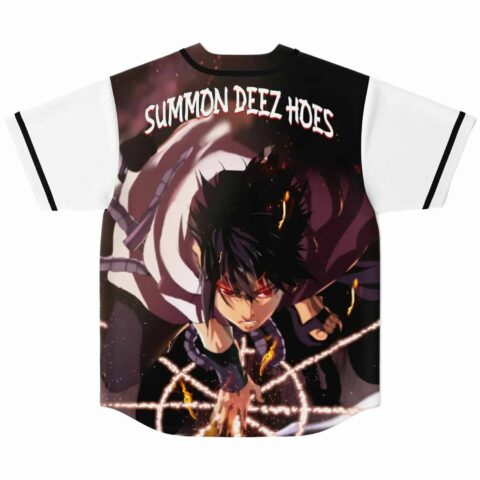 Back view of jersey featuring anime-inspired demon character art and text Summon Deez Hoes