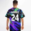 Back view of black psychedelic liquid print jersey with Skurdzz 24 name and number