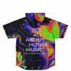 Back view of neon fluid psychedelic hooded jersey with house music text print