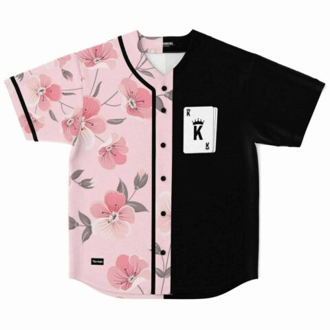 Cherry blossom half jersey with king playing card patch on black side front view