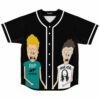 Cartoon duo rave baseball jersey with RIP tribute graphic tees on front, laid flat