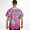 Model showing back print of Echo Dionysus and DeadX graphic with skull pattern sleeves