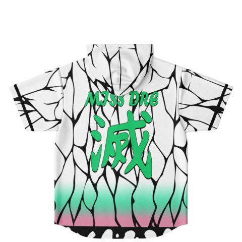 Cracked glass pattern hoodie jersey with green Miss Dre kanji text on back