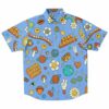 Colorful retro pattern rave button-down shirt with retro festival patterns
