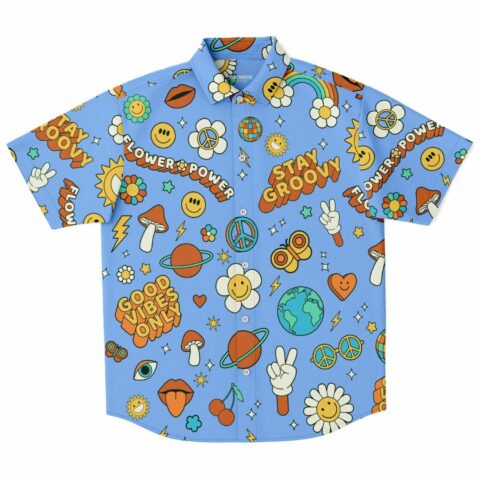 Colorful short-sleeve shirt with retro festival patterns