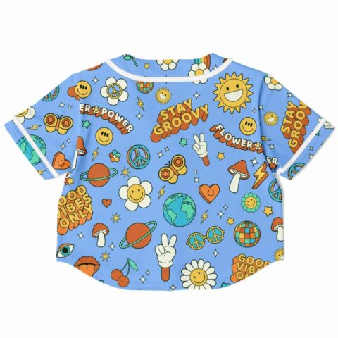Cropped baseball jersey back with vibrant cheerful graphics