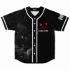Bloody panda face print on black jersey with galaxy panel and white pinstripe trim