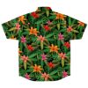 Back view of the tropical flower rave button-down shirt with colorful pattern