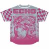 Back view of jersey featuring Echo graphic with crying woman and cartoon monster illustrations