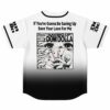 Back view of ombre jersey with anime-style eyes and playing cards graphic reading Saving Up