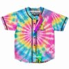 reversible jersey front in rainbow tie-dye spiral with festival-themed eye logo peeking through