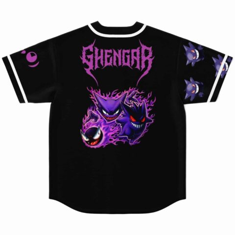 Back view of jersey showing three flame-wreathed purple ghost creatures under Ghengar lettering