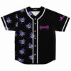 Black baseball jersey with grinning purple ghost-monster print and Ghengar text on chest, front view
