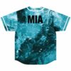 Back view of teal abstract liquid marble jersey with black MIA text below collar