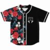 Half rose floral half black rave baseball jersey with smiley folder guns graphic front view