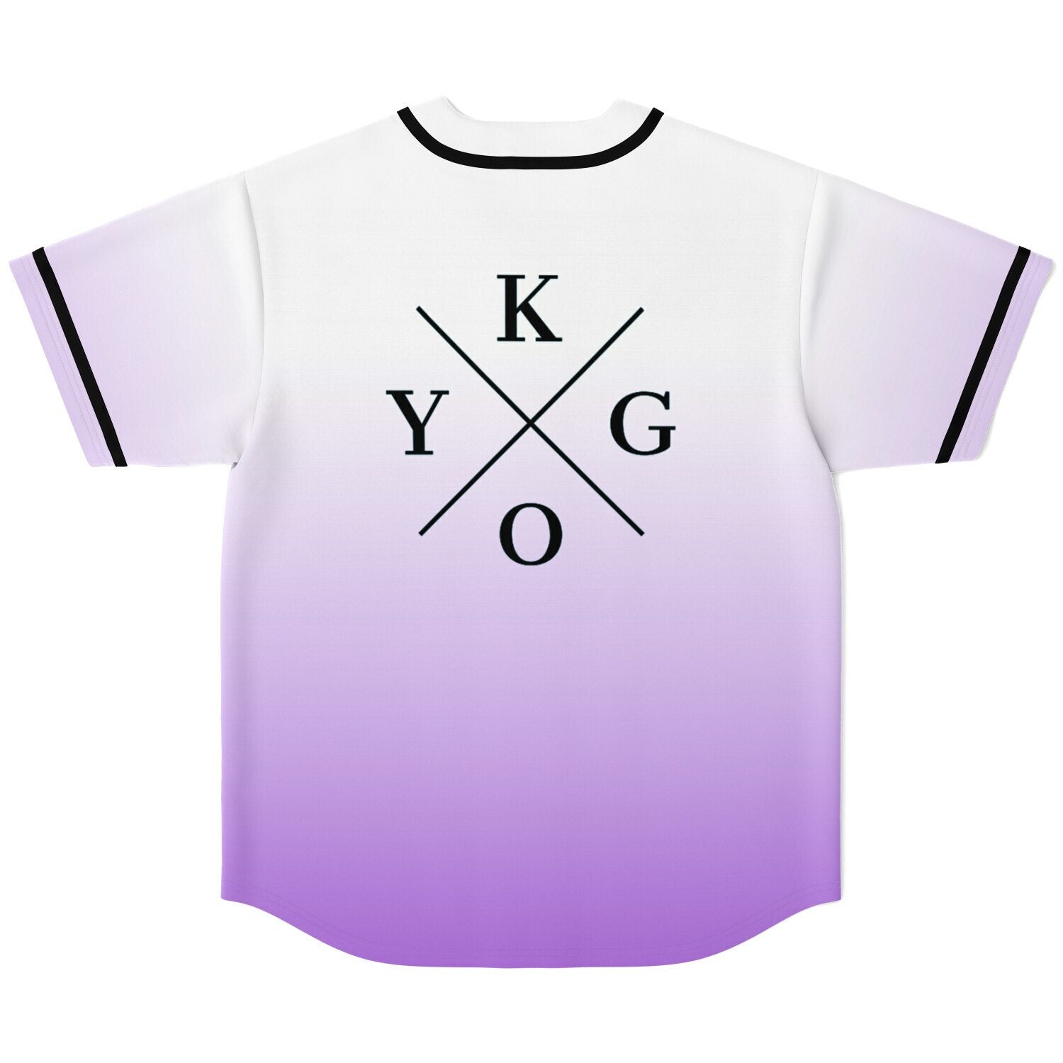 White and purple gradient baseball jersey with black trim and KYGO logo on the back