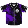 Purple black liquid marble rave baseball jersey front flat lay showing button placket, pyramid logo