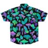 Back view of the black mushroom pattern rave button-down shirt