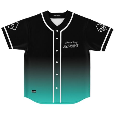 Black to teal ombre baseball jersey with Everything Always text front view