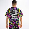 Back view showing dinosaur skull patch and Lost Lands lettering surrounded by neon mushrooms