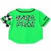 Back view of the rave cropped baseball jersey with checkerboard pattern text design