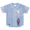 Cloudy sky print baseball jersey with glowing dove and purple hand graphic front view