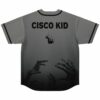 Grey zombie rave baseball jersey back view with Cisco Kid text and reaching hands print