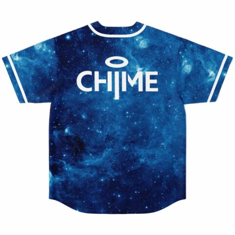Deep blue nebula print jersey with Chime halo logo across the upper back