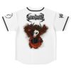 Back view of white jersey showing skull-masked figure emerging from red smoke below spiked SVDDENDEATH