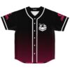 Black to hot pink gradient baseball jersey front with white fanged monster face logo