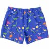 Back view of long neck dinosaur swim trunks with 90s style zigzag and triangle print