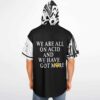 Back view of hooded jersey with acid trip swirl hood and molecule print sleeve