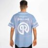 Model wearing pastel sky jersey back view showing Porter Robinson World print