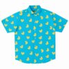 Duck pattern rave button-down shirt with yellow ducks on a blue background