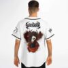 Man modeling back print of skeletal antlered figure in red smoke beneath jagged SVDDENDEATH text
