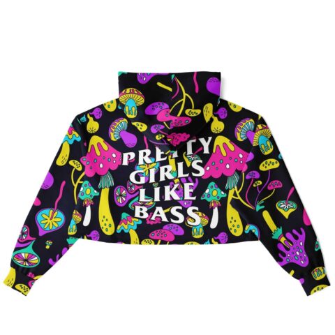 Cropped hoodie with vibrant psychedelic mushroom and floral design