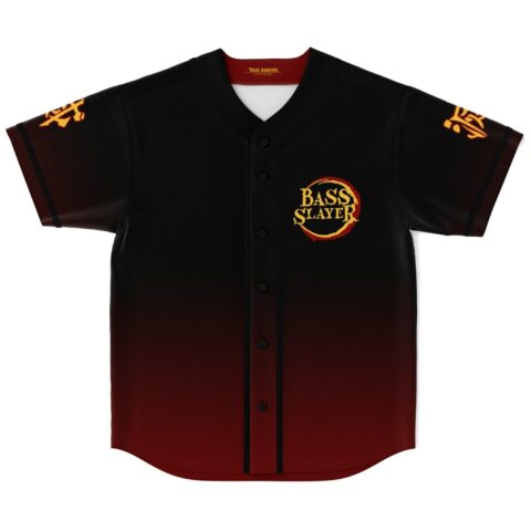 Black to red ombre rave baseball jersey with Bass Slayer chest logo front view