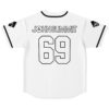 White John Summit rave jersey back view with outlined 69 and black sleeve patches