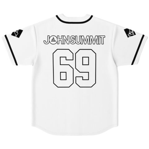White John Summit rave jersey back view with outlined 69 and black sleeve patches
