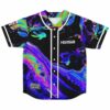 black holographic oil swirl rave baseball jersey with Hardwell logo front view laid flat