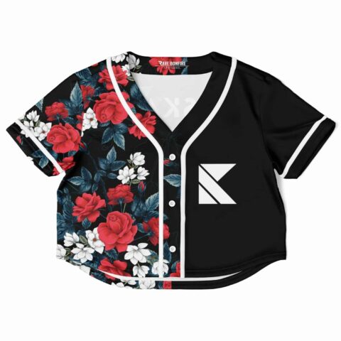 Floral and black cropped baseball jersey with front logo