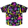Back view of the mushroom pattern rave button-down shirt showing the playful mushrooms